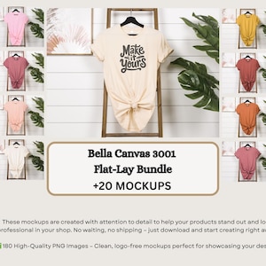 Colors Bella Canvas 3001 Mockup Bundle Bella and Canvas T-shirt Mockup Bundle Boho Flat lay T-shirt Mockups POD