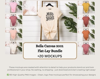 Colors Bella Canvas 3001 Mockup Bundle Bella und Canvas T-Shirt Mockup Bundle Boho Flat Lay T-Shirt Mockups POD