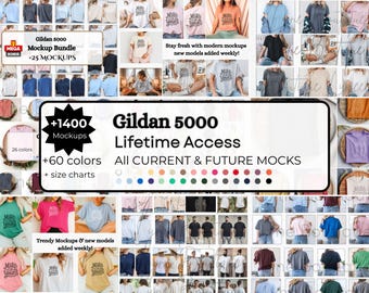 Gildan 5000 Mockup Bundle, Bundle Gildan 5000 Shirt, Gildan 5000 shirt mockup Bundle, Model Front Back Mockup Lifetime Access man women
