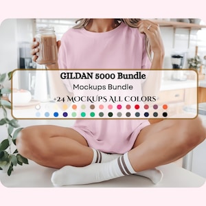 Gildan 5000 Mockup Bundle, Gildan Tee Shirt Mockup Bundle Print On Demand, Apparel Mockup Bundle, Gildan Mockup Bundle, gildan mockup summer