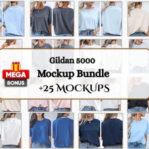 Bundle Gildan 5000 Mockup, Gildan 5000 Front and Back T-Shirt Mockup Bundle, Gildan Bundle Mockups splitview, Gildan Mockup Bundle Instant