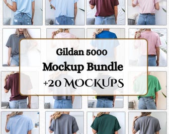 Gildan 5000 T-Shirt Mockup Bundle: Front & Back (Digital Download, 21 Mockups, JPEG/PNG Files)