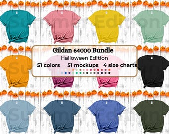 Halloween Gildan 64000 Mockup Bundle: Spooky T-Shirt Flatlays (Digital Download