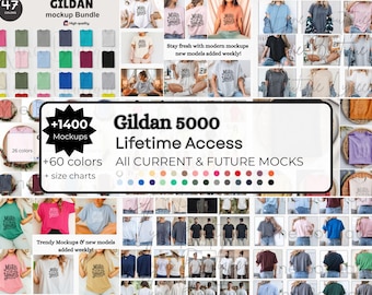 Gildan 5000 Mockup Bundle,Bundle Gildan 5000 Shirt, Gildan Whole Shop Mockup Bundle Model, Front Back Mockup Lifetime Access, man women