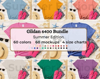 Gildan 64000 Tshirt Mockup Bundle | G640 T-Shirt Mock-up Bundle | Flatlay Mock | Neutral Simple Spring Summer Gildan 64000 Tee Shirt Mocks