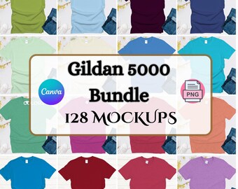 Pacote de mockups Gildan 5000, pacote de mockups de camisetas Gildan para impressão sob demanda, pacote de mockups de vestuário, pacote de mockups Gildan para mockups de camisas de verão
