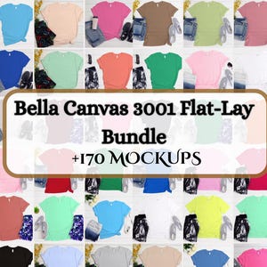 Bella Canvas 3001 Mockup Bundle +140 Colors Bella and Canvas T-shirt Mockup Bundle Boho Flat lay T-shirt Mockups POD Transparent Background