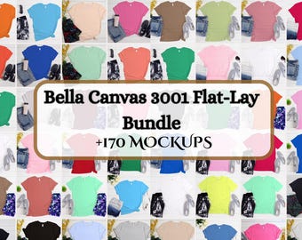 Bella Canvas 3001 Mockup Bundle +140 Farben Bella und Canvas T-Shirt Mockup Bundle Boho Flat Lay T-Shirt Mockups POD Transparenter Hintergrund