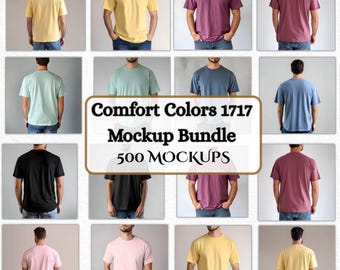Comfort Colors C1717 T-shirt mockup-paket fram och bak | Herr C1717 T-shirt mockup-paket | Riktig manlig modell mockup | Enkla estetiska foton