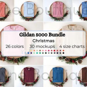 Lot de maquettes Gildan 5000 pour Noël, Lot de maquettes de t-shirts Gildan, impression à la demande, Lot de maquettes de vêtements, Lot de maquettes de Gildan