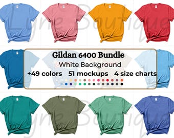 Gildan 64000 Tshirt Flat Lay Mockup Bundle | G640 T-Shirt Flatlay Mock-up Bundle | Real Product | Neutral Minimal Simple White Background