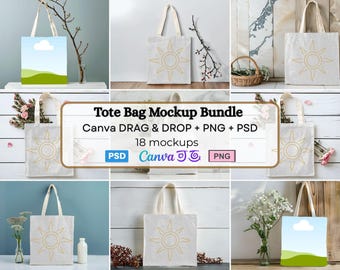 Tote Bag Mockup Bundle: Canvas Bag, PSD & Canva Templates