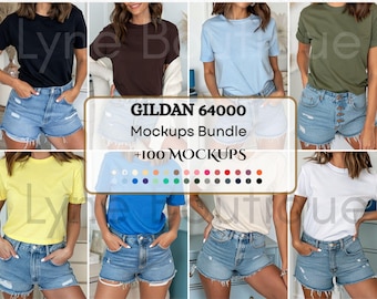 Gildan 64000 Tshirt Mockup Bundle | G640 T-Shirt Mock-up Bundle | Real Model Mock | Neutral Simple Spring Summer Gildan 640 Tee Shirt Mocks