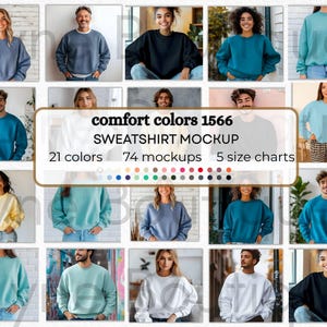Comfort Colors 1566 Mockup Bundle, Comfort Colors 1566 mock bundle, Comfort Colors crewneck mock, Comfort Colors 1566 size chart, 1566CC001