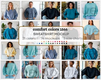 Comfort Colors 1566 Mockup Bundle, Comfort Colors 1566 mock bundle, Comfort Colors crewneck mock, Comfort Colors 1566 size chart, 1566CC001