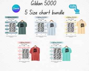 Tabla de tallas Gildan 5000 editable, Gildan, tabla de tallas 5000, tabla de tallas de camisetas blancas, maqueta de tabla de tallas unisex, maqueta de tabla de tallas 5000 blanca