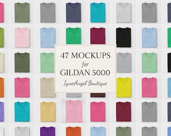 47X Tshirt Mockup Bundle, flach gelegt Gildan 5000 Mockup Bundle, G5000 Schwere Baumwolle T-Shirt Mockup Bundle, Gildan Crewneck T-Shirt Mockups, einfach