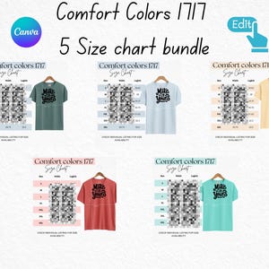 Editable Comfort Colors 1717 Size Chart Canva, comfort colors Size Chart T-Shirts Sizes Chart Unisex Size Chart Mockup, Size Chart Mockup