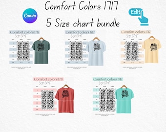 Editable Comfort Colors 1717 Size Chart Canva, comfort colors Size Chart T-Shirts Sizes Chart Unisex Size Chart Mockup, Size Chart Mockup
