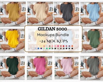 Bundle Gildan 5000 Mockup, Gildan 5000 Front T-Shirt Mockup Bundle, Gildan Bundle Mockups, Gildan Mockup Bundle Instant Download, g5000