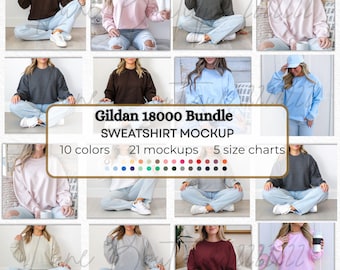 Gildan 18000 Mockup Bundle, G18000 Crewneck Sweatshirt Kollektion, beliebte hochwertige Unisex Sweatshirt Mock-ups, neues Shop Bundle