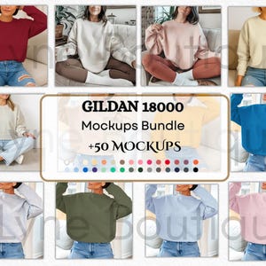 Gildan 18000 Mockup Bundle, Sweatshirt G180 Crewneck Mock-up Bundle, Model Mockup, Neutral Casual Simple Oversized Gildan 18000 Mocks Bundle