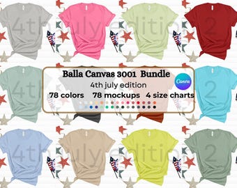 78 Farben Bella Canvas 3001 Mockup Bundle bearbeitbar Bella und Canvas T-Shirt Mockup Bundle Boho Flat Lay T-Shirt Mockups POD