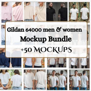 Bundle Gildan 64000 Mockup, Gildan 64000 Front and Back T-Shirt Mockup Bundle, Gildan Bundle 50 Mockups, Gildan Mockup Bundle Download
