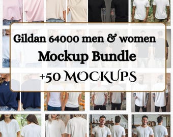 Bundle Gildan 64000 Mockup, Gildan 64000 Front and Back T-Shirt Mockup Bundle, Gildan Bundle 50 Mockups, Gildan Mockup Bundle Download