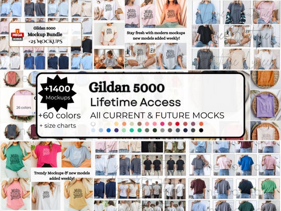 Gildan 5000 Mockup Bundle,Bundle Gildan 5000 Shirt, Gildan 5000 Whole Shop Mockup Bundle Model, Front Back Mockup Lifetime Access, man women
