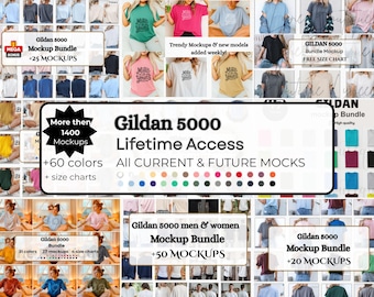 Gildan 5000 Mockup Bundle, G500 New Shop Essentials Collection, Popular High-Quality Tee Shirt Mock-ups, New Shop Bundle, man women