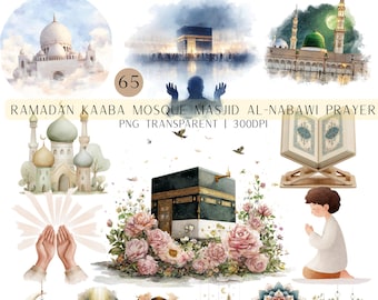 65 Ramadan Kaaba Mosque Masjid al-Nabawi Prayer Clipart| Transparent PNG (Digital Download)