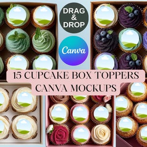15 Cupcake BOX Toppers Canva Mockups | Cupcake Toppers Templates  | Digital Product | Girl - Boy Birthday Party CupCake Topper Template