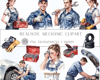 35 Mechanic Clipart | Watercolor PNG | Transparent Background