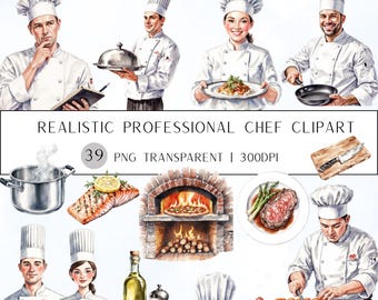 39 ilustraciones de chefs profesionales en acuarela (imágenes prediseñadas/fondo transparente)