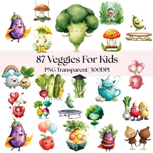 87 Veggies for Kids Clipart|Vegetable Clipart Bundle|Cute Kids Veggies Characters| Funny Food Illustration| PNG-SVG Transparent