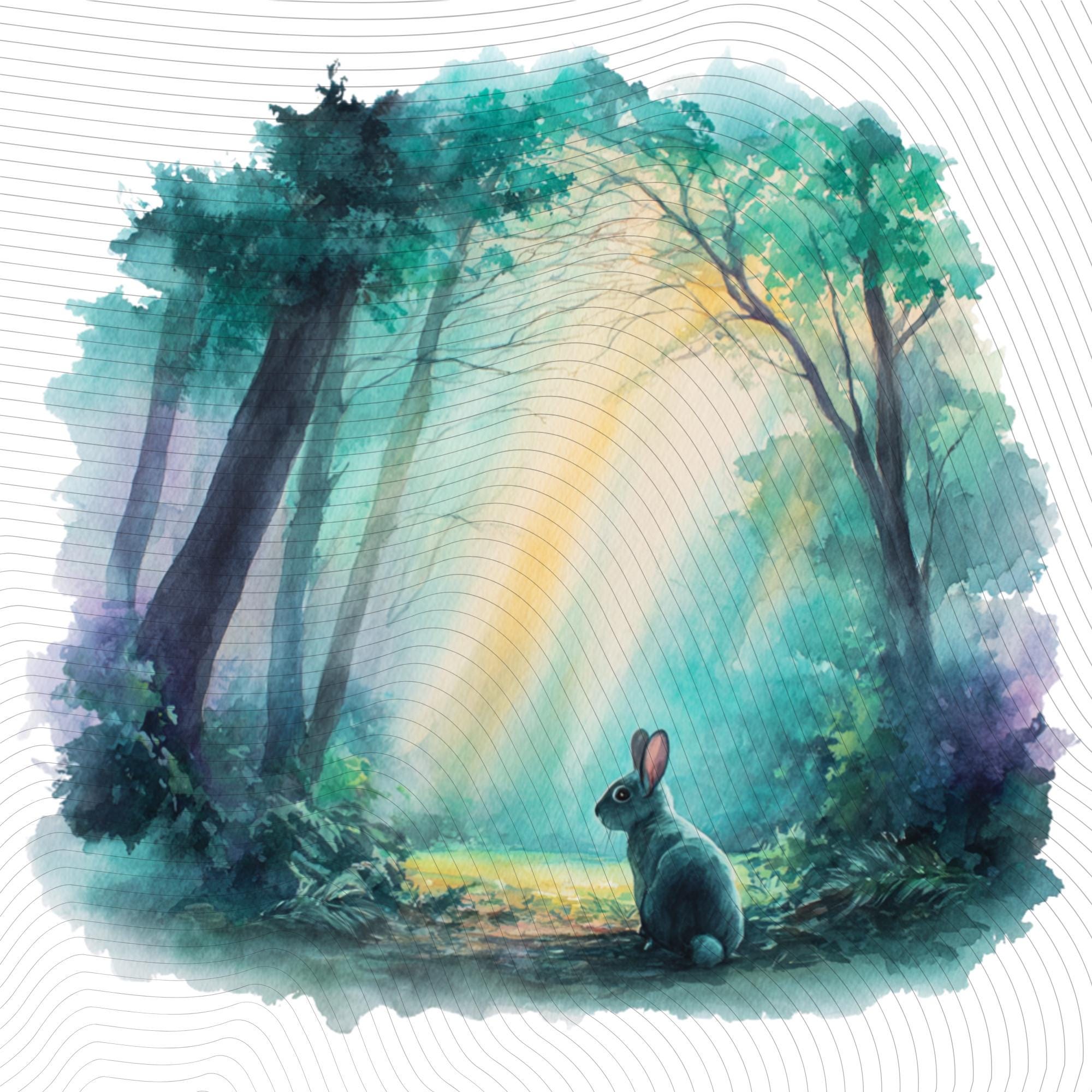 Time Rabbit Landscape Photo 12 Rabbit Landscape Clipart, Vibrant Watercolor Meadow & Mountain PNG ...