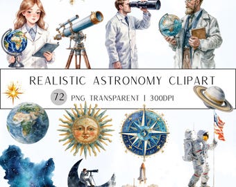 72 astronomie-clipartset | Astronoom, telescoop, sterrenbeeld, sterrenstelsel PNG-bundel