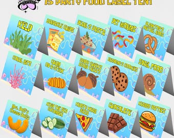 Editable Party Food Tent Labels | Sponge Birthday Party Decor| Instant Download Printable | Editable Food Tent Label | Food Tent Label