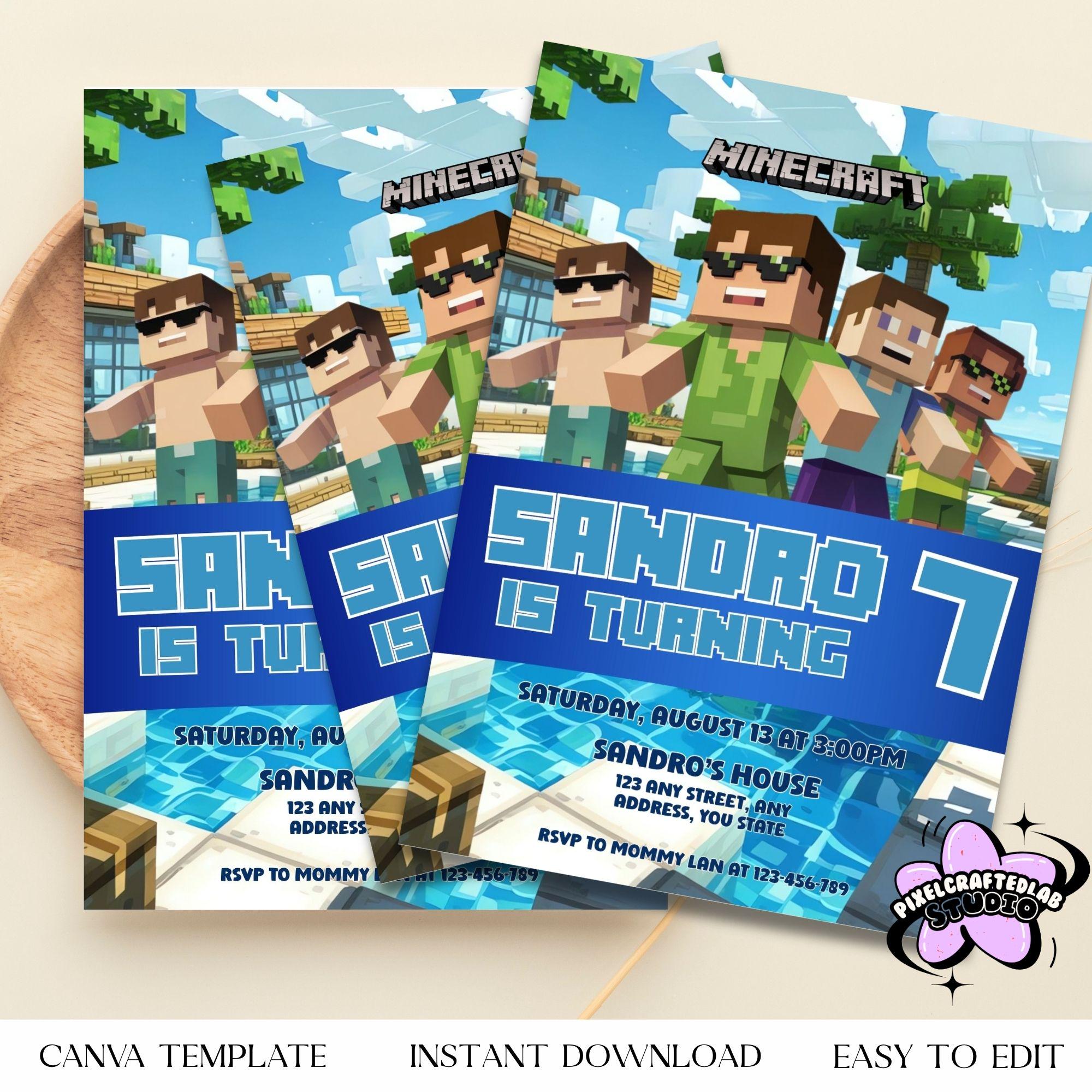 Minecraft Party Canva Template
