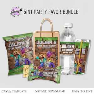 Minecrafter Birthday Party Favor Set: Editable Gamer Party (Digital Download)