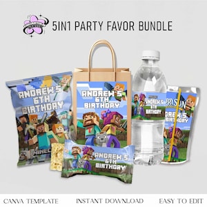 Minecrafter Birthday Party Favor Set: Editable Gamer Theme (Digital Download)