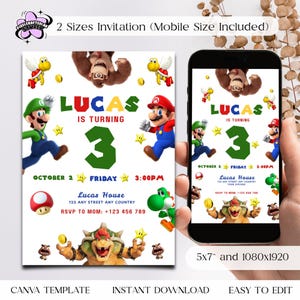 Mario Birthday Invitation: Editable Video Game Kid Invite (Digital Download)