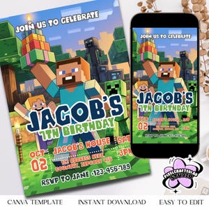 Minecrafter Invitation | Mine Crafter Birthday Party Invitation | Birthday Invitation | Birthday Evite | Gamer Birthday Invitation | Canva