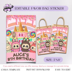Labubu Party Bag Sticker | Editable Labubu Favor Bag | Labubu Party Favor | Labubu Birthday Party Favor | Labubu Birthday Decor | Treat Bag