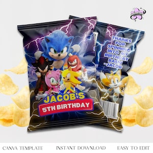 Sonic Chipbag Birthday Party Favor | Gamer Birthday Treat Bag | Sonic-Inspired Party Decoration, Sonic Theme Party, Sonic Party Decor