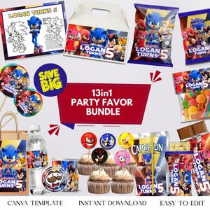 Editable Sonic Birthday Party Bundle | Sonic birthday Party Kit | Sonic Birthday Favor | Sonic Birthday Decoration