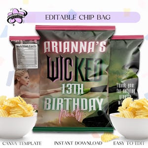 Editable Wicked Birthday Chip Bag Favor: Glinda Theme (Digital File)