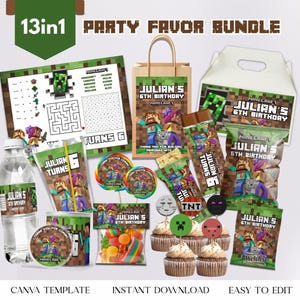 Minecrafter Party Favor Set | Editable Birthday Party Favor | Minecrafter Birthday | Minecrafter Birthday Bundle | Minecrafter Party Kit