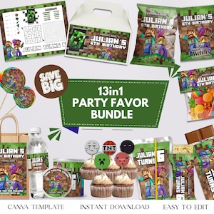 Minecrafter Party Favor Set | Editable Birthday Party Favor | Minecrafter Birthday | Minecrafter Birthday Bundle | Minecrafter Party Kit